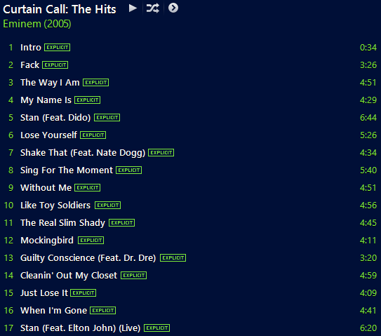 Eminem Curtain Call The Hits Songs Home The Honoroak